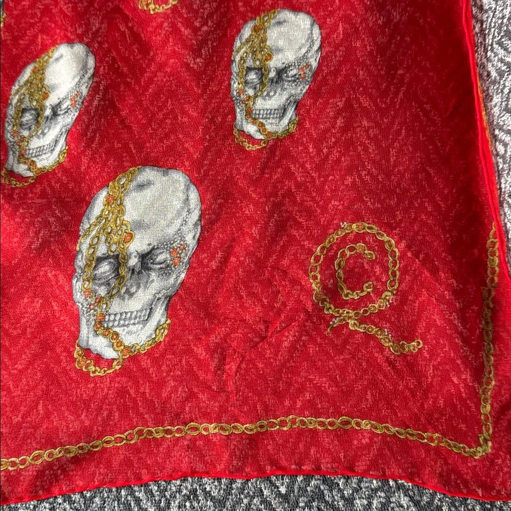 Alexander McQueen Red Skull Patterned Silk Scarf
